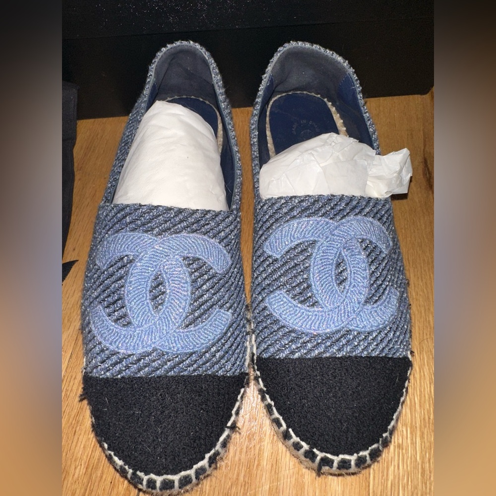 COPY - Authentic Chanel Espadrilles- Blue Ecru